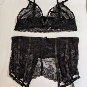 Black lace garter belt and bralette